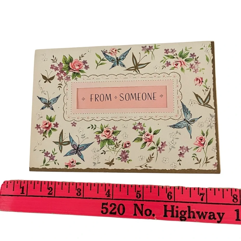 Unused Vintage Greeting Card Thinking of You Just Because Embossed Floral